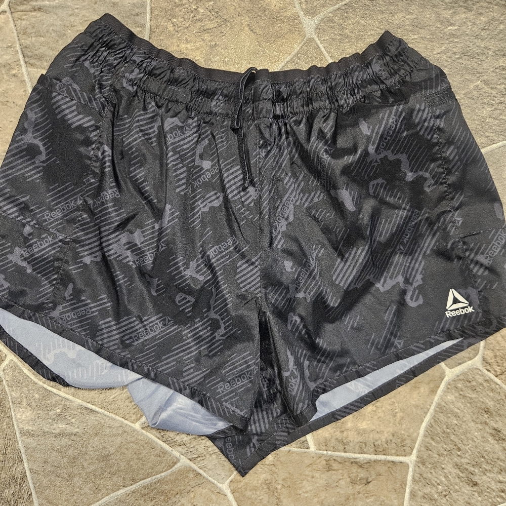 Reebok Black Patterned Athletic Shorts